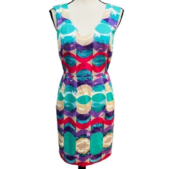 Donna Morgan Colorful Abstract V-Neck Sleeveless Sheath Dress size 2 - Picture 1 of 11